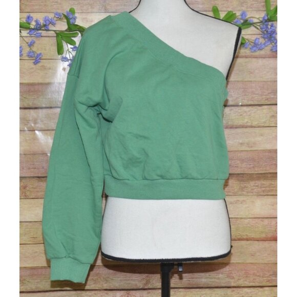 The Vintage Shop Ladies L Green One Sleeve Crop Sweatshirt Casual Activewear - Picture 1 of 8